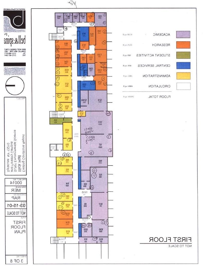 Image of floor plan showing numbers written in each room, depicting location and type of bin