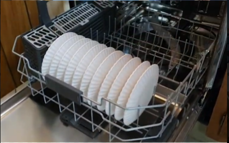 reusable plates loaded in a dishwasher