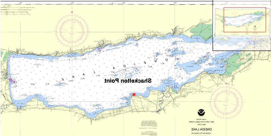 奥涅达湖的地图显示了沙克尔顿点浮标的位置