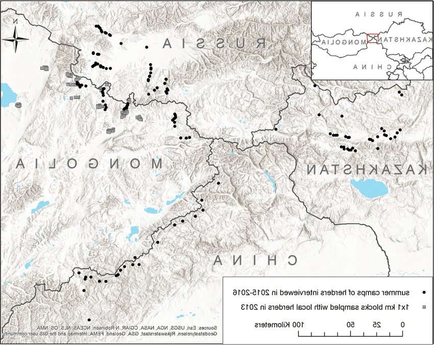 蒙古阿尔泰山地区的地图