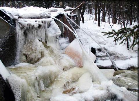 Ice datame to the heating system at Weir 9 at Hubbard Brook, New Hampshire